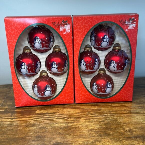 Christmas by Krebs Snowmen Glass Ornaments set of 8 Red - Picture 1 of 7